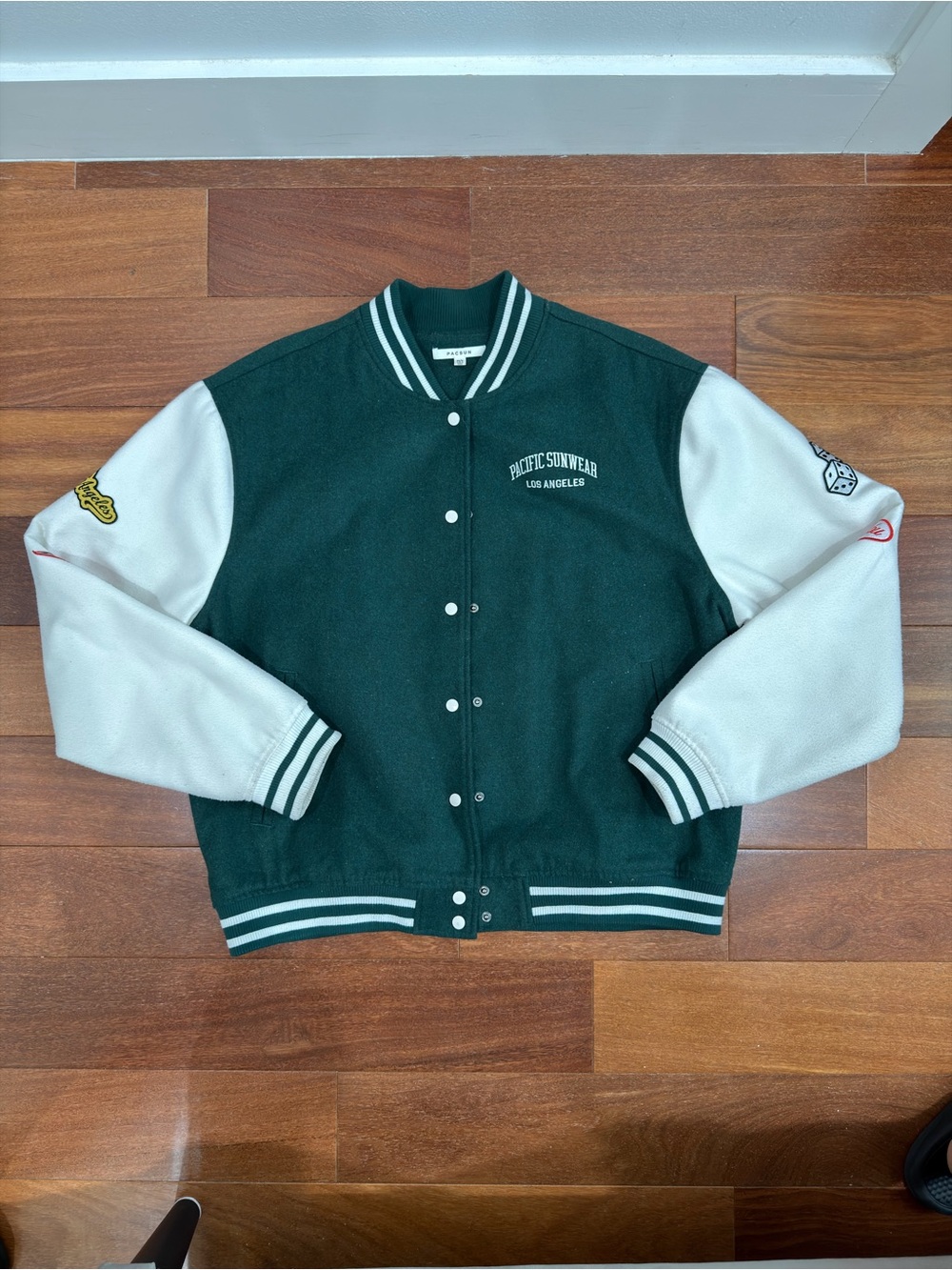 Pacsun Dark Green & White Varsity Bomber Jacket